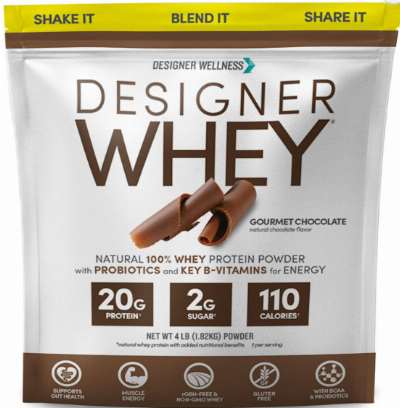Designer Wellness Designer Whey Natural Whey Protein Powder with Probiotics Fiber and Key B-Vitamins for Energy Gluten-Free Gourmet Chocolate