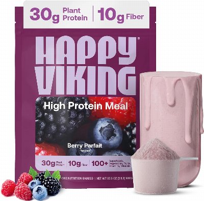 Happy Viking Plant-Based Protein Powder +100 Superfoods Berry Parfait Meal Replacement Shake